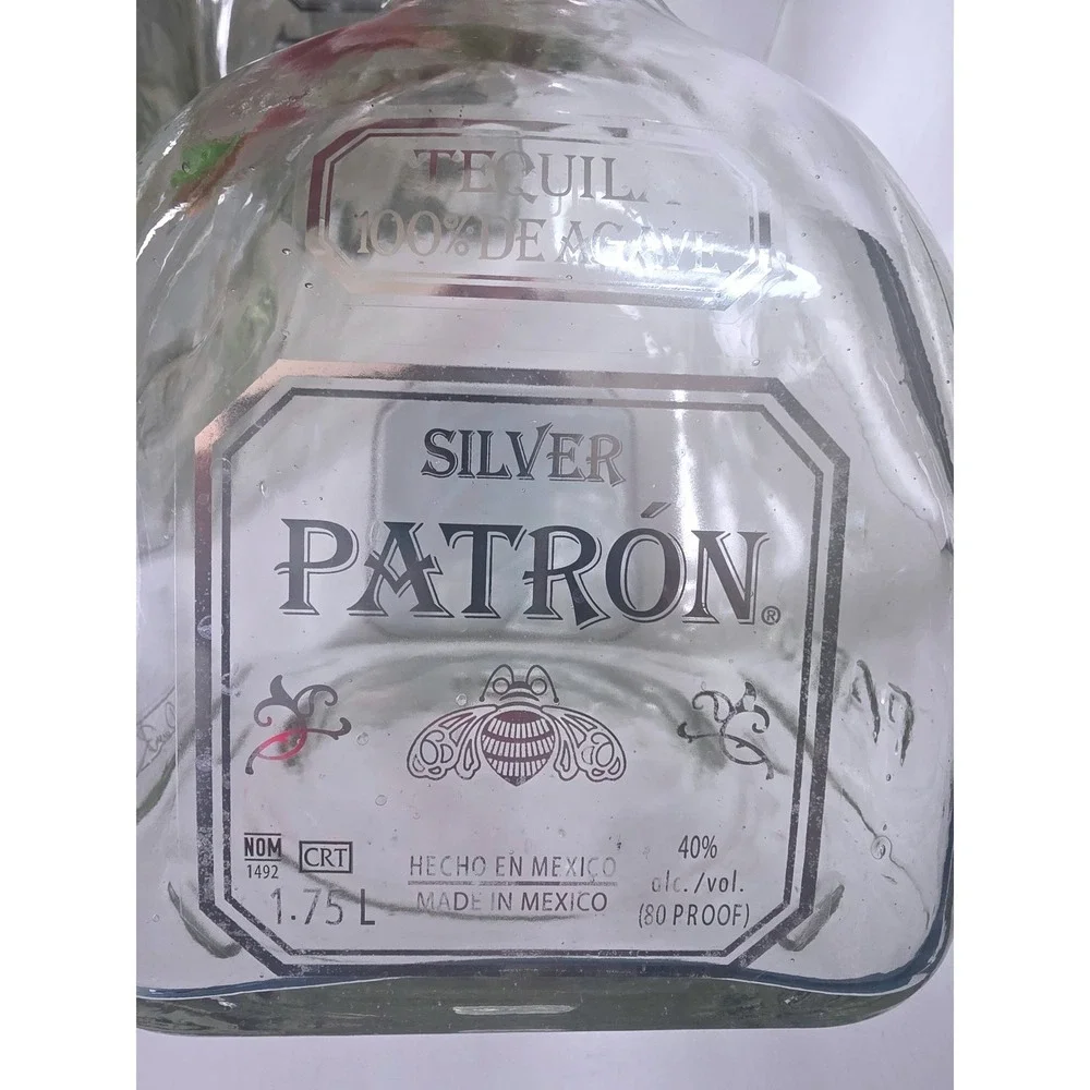 Lot of 4 Patron Silver Tequila Empty Glass Bottles 1.75L with Cork Stoppers